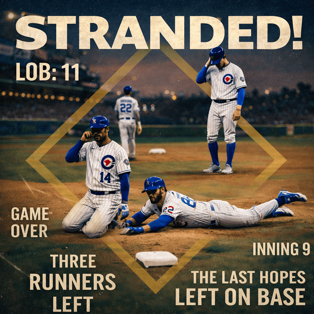 Baseball players during a close ninth inning with three runners left on base