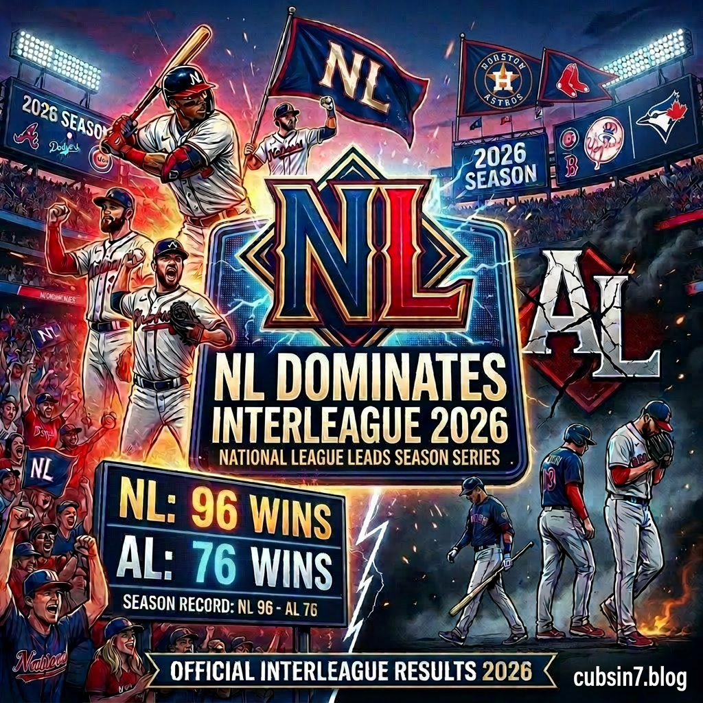 National League wins 185 games versus American League 115 in 2026 interleague baseball season